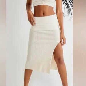 Free People FP One Pari Midi Skirt Pull On Textured Waistband Knit